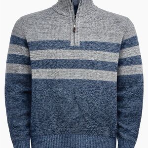 Pronti Men's 3XL Quarter Zip Sweater Fleece Lined Gray‎ Blue Striped Mock Neck